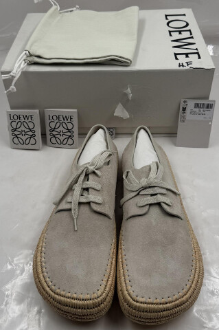 LOEWE RIO LACE-UP M526284X01 MENS 12 EU 45 LIGHT GREY SUEDE AND RAFFIA SHOES