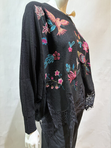 JOHNNY WAS WOMEN'S LACE OVERSIZED PULLOVER PENELLOPE M65525 SZ L-XL MSRP:$428