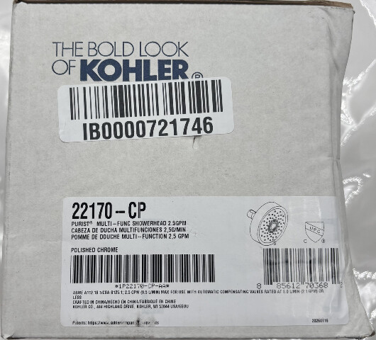 KOHLER 22170-CP PURIST MULTI-FUNC SHOWERHEAD 2.5GPM POLISHED CHROME
