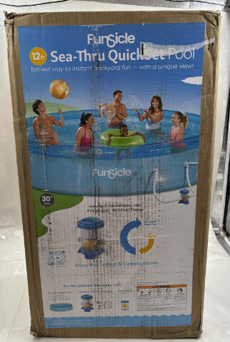 FUNSICLE 12FT SEA-THRU QUICKSET INFLATABLE POOL W/ FILTRABOOST 400 PUMP 1441 GAL