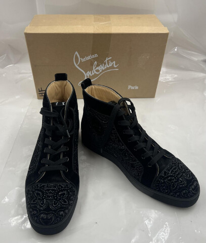 CHRISTIAN LOUBOUTIN HIGH TOPS LOUIS ORLATO BLACK VELVET PAISLEY SZ M10.5 EU43.5