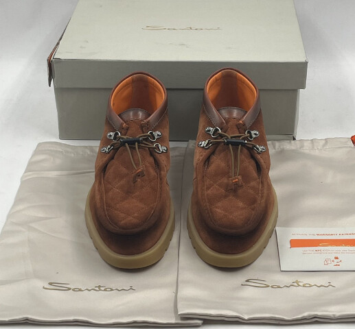 SANTONI GREGORY-QUSM73 MENS US9 UK8 CHUKKA BROWN SUEDE BOOTS MGDC18892AMBRQUSM73