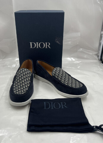 DIOR GRANVILLE CLEAN LOAFERS SMOOTH IN BLUE/BEIGE SIZE 12.5M EU47