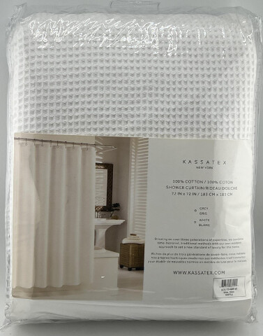KASSATEX SCS-115-WAF-W WHITE HOTEL WAFFLE SHOWER CURTAIN 100% COTTON 72"X72"