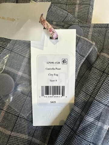 LOVE SHACK FANCY -  COSTELLA PLAID PANT IN CITY FOG LP090-1528 SIZE 4
