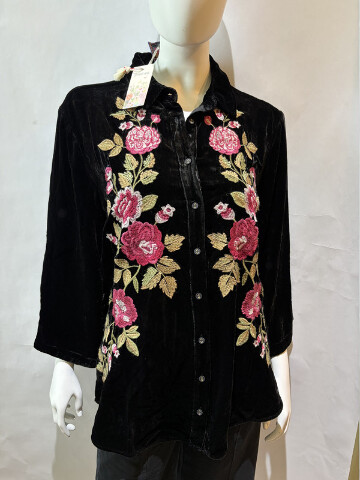 JOHNNY WAS WOMEN'S KIMONO SLEEVE SHIRT MEHDI COLOR BLACK J17225 SZ MEDIUM M