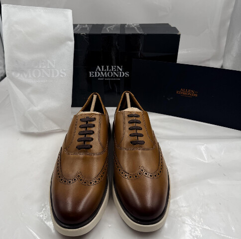 ALLEN EDMONDS CARSON WINGTIP 7915 MENS 10D HYBRID LACE-UP WALNUT LEATHER SHOES
