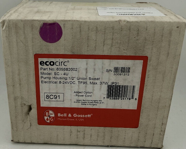 BELL & GOSSETT EROCIRC SC-4U 6055B2002 1/2" UNION SWEAT SC SOLAR CIRCULATOR PUMP