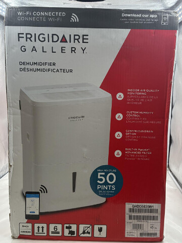 FRIGIDAIRE GALLERY GHDD5035W1 50 PINT WIFI SMART DEHUMIDIFIER AIR QUALITY