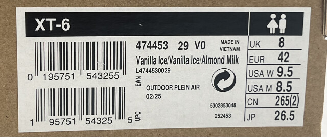 SALOMON XT-6 474453 VANILLA ICE/ALMOND MILK OUTDOOR SHOES SIZE W9