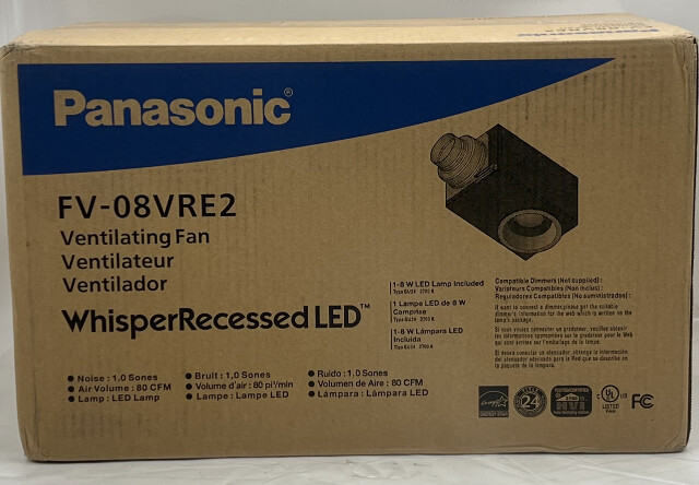 PANASONIC FV-08VRE2 WHISPER RECESSED LED VENTILATING FAN WITH LED LAMP