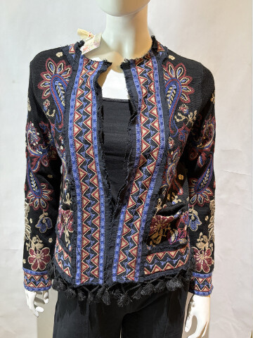 JOHNNY WAS WOMEN'S KATIUSKA SHORT FRINGE JACKET BLACK C56525 SIZE SMALL S