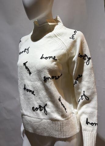 SUNDANCE WOMEN'S IVORY EMBROIDERED COZY HOUR KNIT PULLOVER SIZE S SMALL