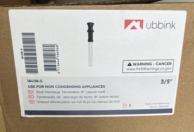 UBBINK RINNAI 184118-S 18-INCH VERTICAL ABOVE-ROOF DISCHARGE TERMINATION