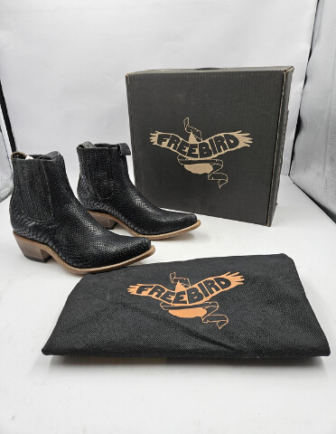 FREEBIRD MAEVE WOMEN'S BLACK SNAKE BOOTIES BOOTS US 8 UK 6 LEATHER
