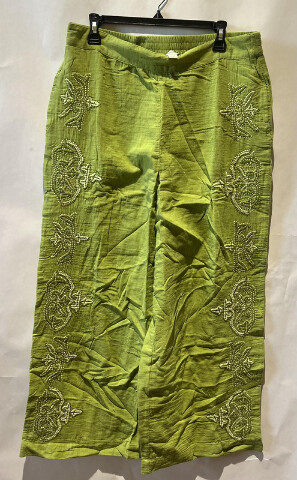 SUNDANCE WOMENS GREEN MORGANA FLORAL EMBROIDERED WIDE LEG PANTS SIZE LARGE L 34