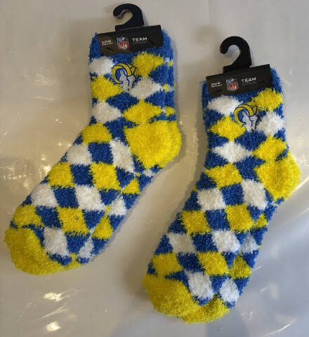 LOT OF 2 FORBAREFEET APPAREL 109 DIAMOND LOS ANGELES RAMS FUZZY SOCKS OSFM