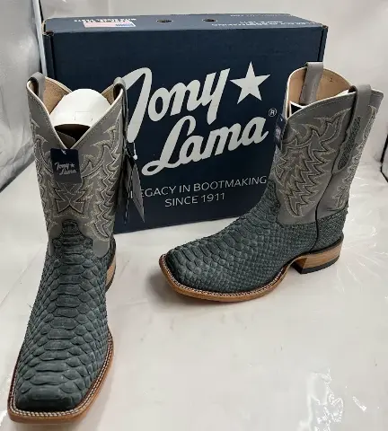TONY LAMA MEN'S MARIO GREY PYTHON M5C WIDE SQUARE TOE BOOT HE6313 SIZE 11EE