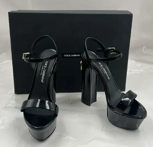 DOLCE & GABBANA POLISHED CALFSKIN KIERA PLATFORM SANDALS CR1340 A1037 BLACK