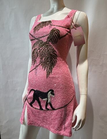 OCEANUS ST BARTH DRESS HAND-BEADED CRYSTAL MINI DRESS PINK SIZE SMALL DRO52PINKM