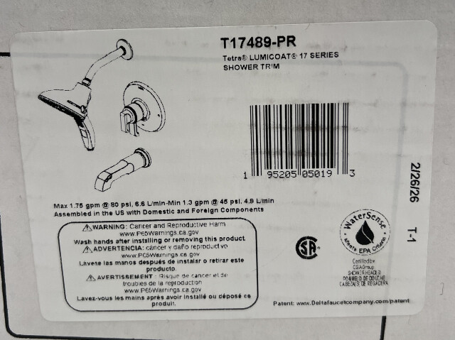 DELTA TETRA 17 SERIES TUB & SHOWER TRIM T17489-PR SHOWER HEAD LUMICOAT CHROME