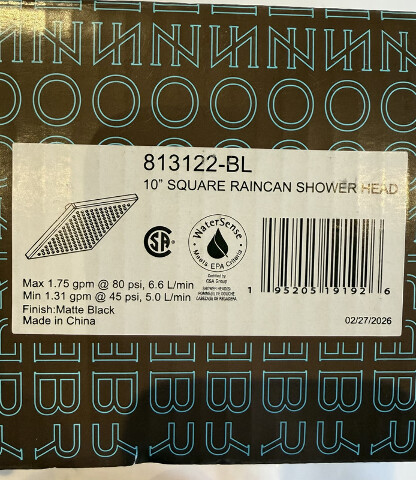 BRIZO 813122-BL 10" SQUARE RAINCAN SHOWER HEAD IN MATTE BLACK MAX 1.75 GPM