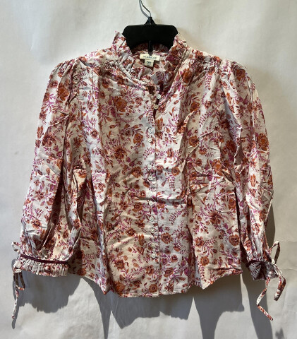 SUNDANCE WOMENS PINK FLORAL BUTTON UP W TIE SLEEVES NEW WITH TAGS NWT SIZE PXXS