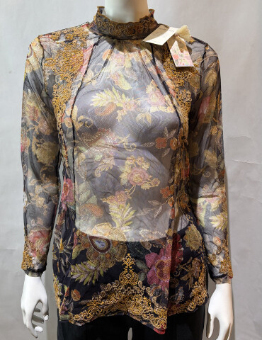 JOHNNY WAS WOMEN'S FRANCISCA MESH BLOUSE COLOR LOWRI C16225 SZ LARGE L