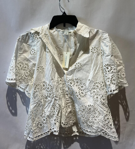 SUNDANCE WOMENS FLORAL CUTOUT EMBROIDERY BUTTON UP WHITE WITH UNDERSHIRT SZ PXXS