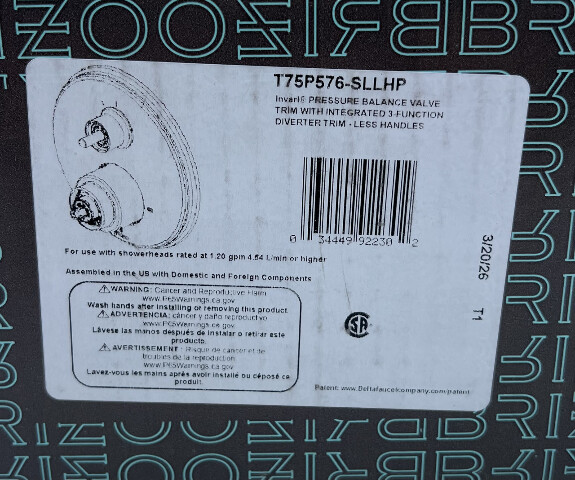 BRIZO INVARI PRESSURE BALNCE VALVE TRIM 3-FUNC DIVERTER T75P576-SLLHP LUXE STEEL
