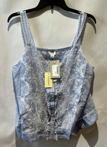 SUNDANCE WOMENS EMBROIDERED STRIPED TANK TOP WHITE AND BLUE SIZE LARGE L