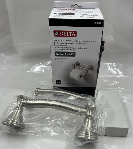 DELTA TRADITIONAL TOILET PAPER HOLDER W ASSIST BAR 41350-SS BRILLIANCE STAINLESS
