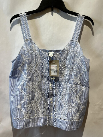 SUNDANCE WOMENS EMBROIDERED STRIPED TANK TOP WHITE AND BLUE SIZE MEDIUM M