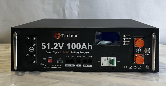 TECHEX 51.2V 100AH DEEP CYCLE LIFEPO4 BATTERY MODULE 5120WH 5.12KW POWER