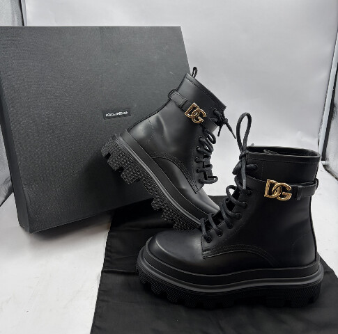 DOLCE GABBANA CT1057-AB640 D&G LOGO PLAQUE ROUND TOE CHUNKY ANKLE BOOT 6.5 EU37