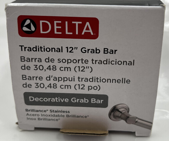 DELTA TRADITIONAL 12-INCH DECORATIVE ADA GRAB BAR 41612-SS BRILLIANCE STAINLESS