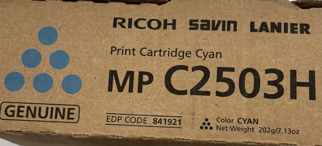 RICOH MP C2503H SAVIN LANIER PRINT CARTRIDGE CYAN GENUINE TONER CARTRIDGE
