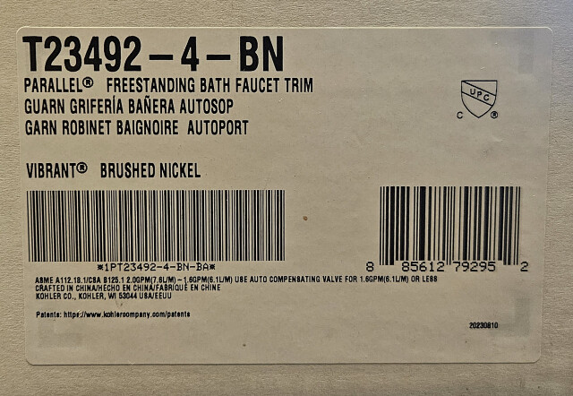 KOHLER T23492-4-BN PARALLEL FREESTANDING BATH FAUCET TRIM VIBRANT BRUSHED NICKEL