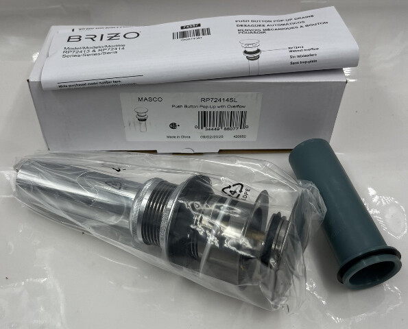 BRIZO PUSH BUTTON POP-UP DRAIN ASSEMBLY WITH OVERFLOW RP72414SL LUXE STEEL