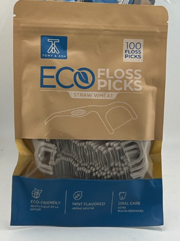 LOT OF 10 TONY & ASH ECO FRIENDLY MINT FLAVORED STRAW/WHEAT FLOSS PICKS 100 PACK