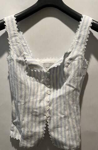 REFORMATION WOMENS VIOLA LINEN SWAN STRIPE BLOUSE SIZE 2 1317270SPW002