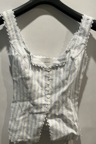 REFORMATION WOMENS VIOLA LINEN SWAN STRIPE BLOUSE SIZE 0 1317270SPW000