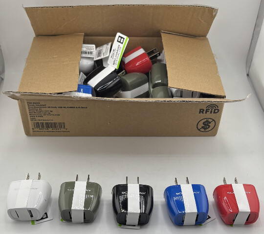 LOT OF 24 SOLARAY 2.1A DUAL USB ASSORTED COLOR WALL CHARGER BULK