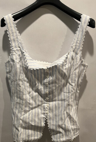 REFORMATION WOMENS VIOLA LINEN SWAN STRIPE BLOUSE SIZE 12 1317270SPW012