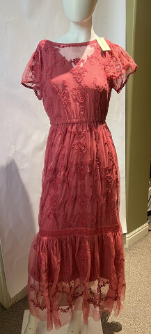 SUNDANCE CATALOG ROSE PINK CORAL MAYFIELD EMBROIDERED LACE FORMAL DRESS SMALL S