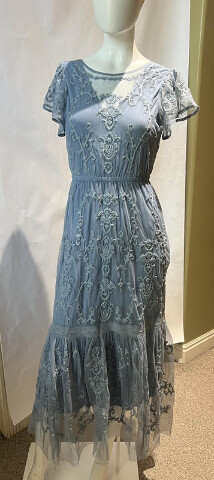 SUNDANCE CATALOG SKY BLUE MAYFIELD EMBROIDERED LACE FORMAL DRESS PS PETITE SMALL
