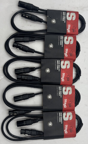 LOT OF 5 STAGG SDX 5 FT 1.5M HIGH QUALITY DMX CABLE