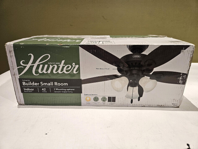 HUNTER 52107 42" INDOOR CEILING FAN BUILDER SMALL ROOM 5 BLADES & LED LIGHT KIT