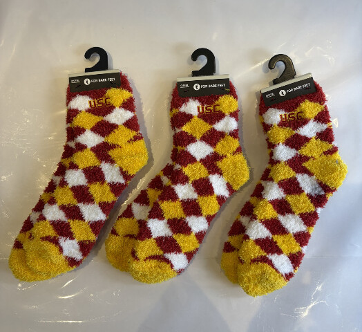LOT OF 3 FORBAREFEET APPAREL 109 DIAMOND USC TROJANS FUZZY SOCKS OSFM