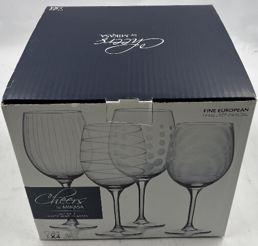 MIKASA CHEERS SW910-403 SET OF 4 16 OZ FINE EUROPEAN CRYSTAL WHITE WINE GLASSES